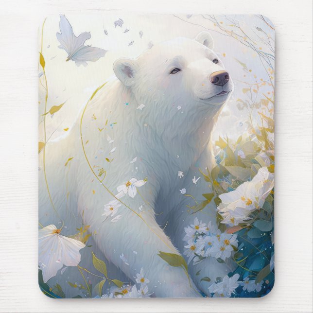 Polar Bear Portrait Animal Painting Wildlife Free Mouse Pad (Front)