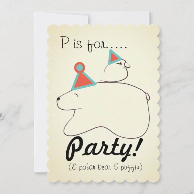 Polar Bear & Puffin Birthday Party Invitation  (Front)