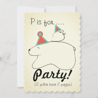 Polar Bear & Puffin Birthday Party Invitation