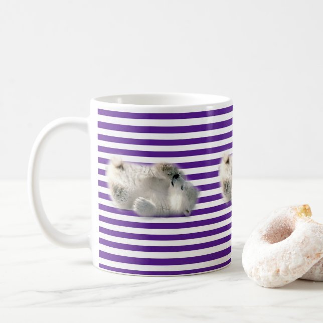 Polar Bear Purple Stripe Mug (With Donut)