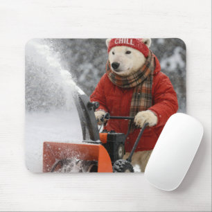 Polar Bear Pushing a Snowblower Mouse Pad