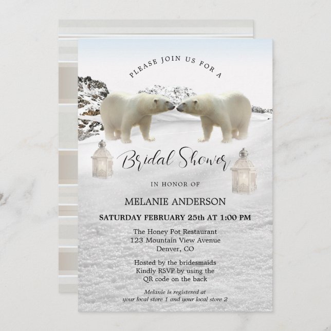 Polar Bear QR Code Winter Bridal Shower Invitation (Front/Back)