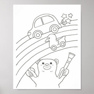 Polar Bear Rainbow Downloadable Colouring Page  Poster