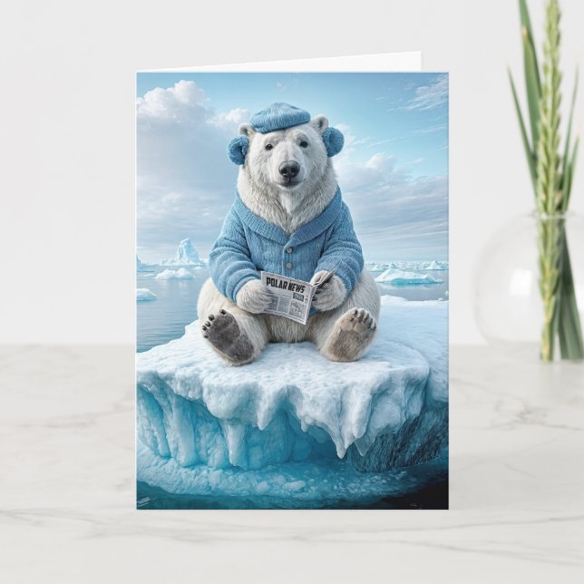 Polar Bear Reading a Newspaper Birthday Card (Front)