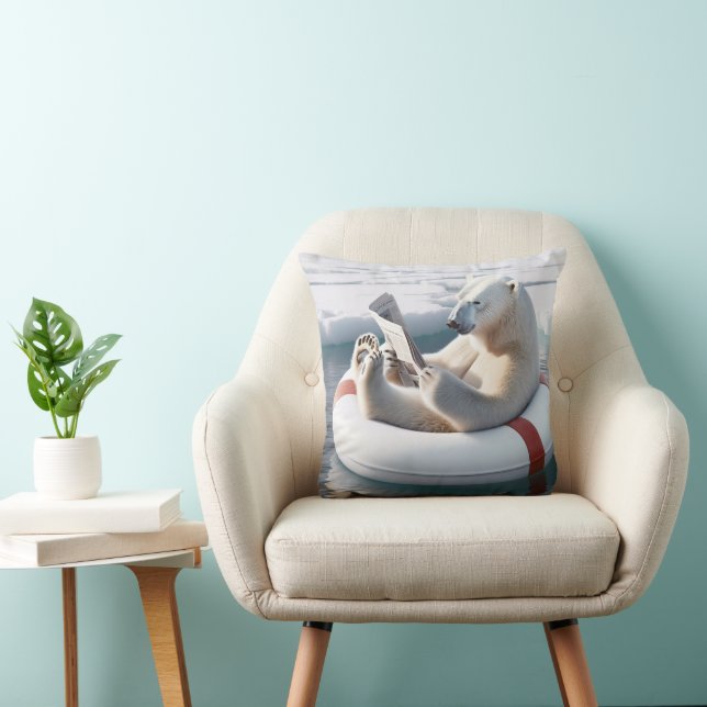Polar Bear Reading a Newspaper Cushion (Chair)