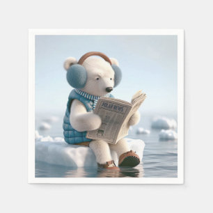 Polar Bear Reading a Newspaper Napkin