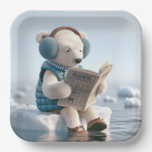 Polar Bear Reading a Newspaper Paper Plate