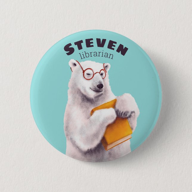 Polar Bear Reading Art – Book Lover 6 Cm Round Badge (Front)