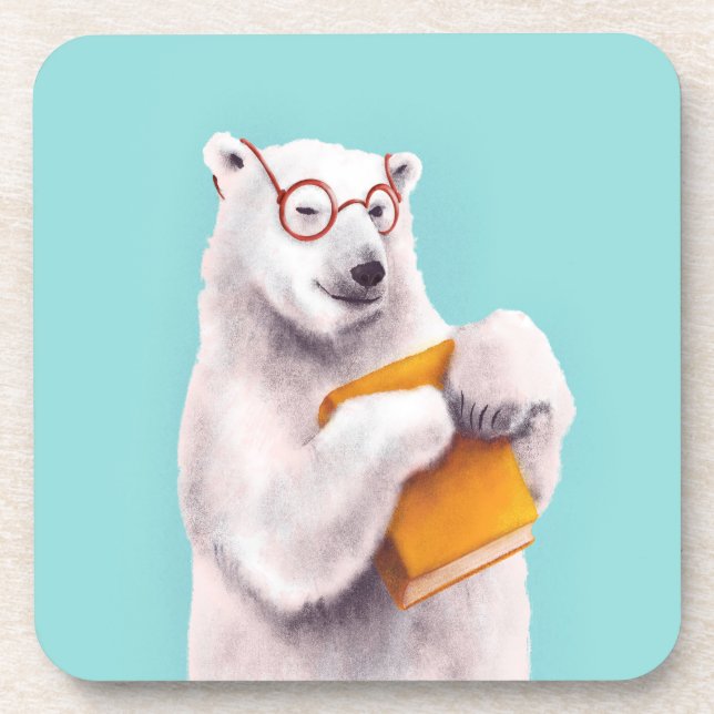 Polar Bear Reading Art – Book Lover Coaster (Front)