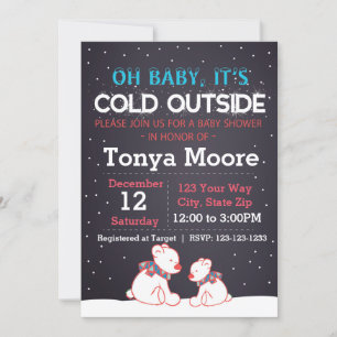 Polar Bear Red Baby Shower Invitation