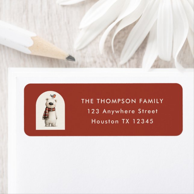 Polar Bear Robin Christmas Return Address Label (Insitu)
