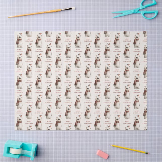 Polar Bear Robin Pattern Cream Merry Christmas Tissue Paper (Craft)