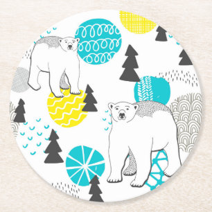Polar bear round paper coaster