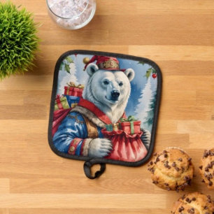 Polar Bear Santa Christmas Design Pot Holder