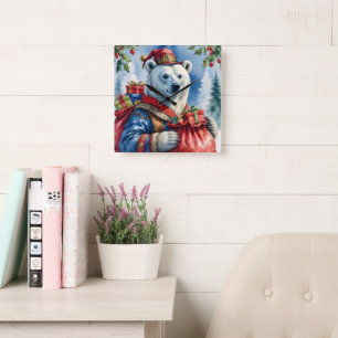 Polar Bear Santa Christmas Design Square Wall Clock