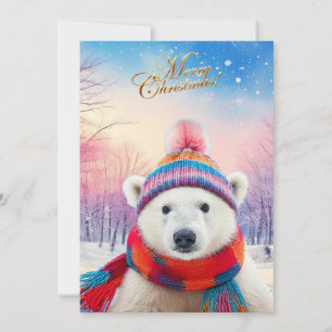 Polar Bear Santa hat and Scarf Holiday Card