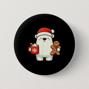 Polar Bear Santa Hat Christmas Holiday Xmas Coffee 6 Cm Round Badge