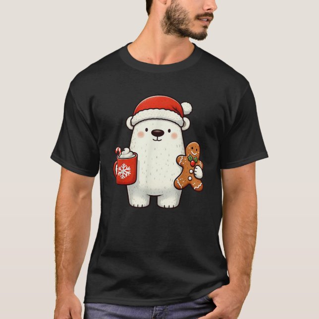 Polar Bear Santa Hat Christmas Holiday Xmas Coffee T-Shirt (Front)