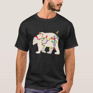 Polar Bear Santa Hat Christmas Lights Pyjamas Fami T-Shirt
