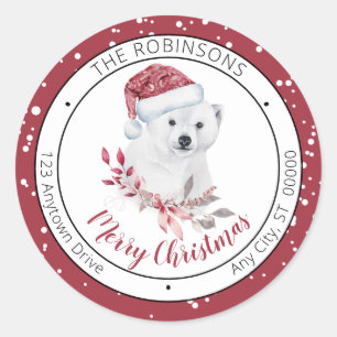 Polar Bear Santa Hat Merry Christmas Family Classic Round Sticker