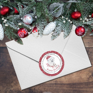 Polar Bear Santa Hat Season's Greetings Family Classic Round Sticker