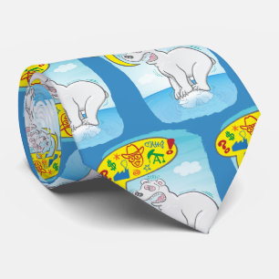 Polar bear saying bad words standing on tiny ice tie