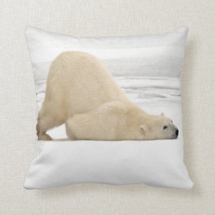 Polar bear scratching itself on frozen tundra cushion