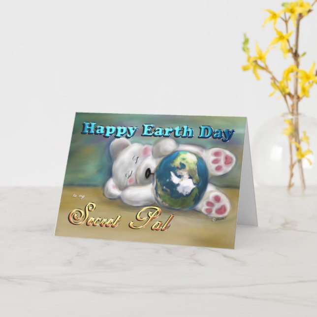 Polar Bear Secret Pal card Earth Day (Yellow Flower)