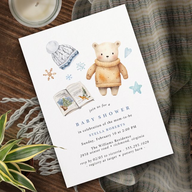 Polar Bear | Simple Cute Cosy Winter Baby Shower Invitation (Creator Uploaded)