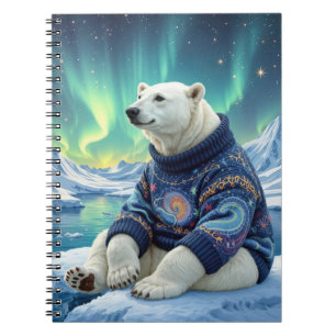 Polar Bear Sitting Under Northern Lights Notebook