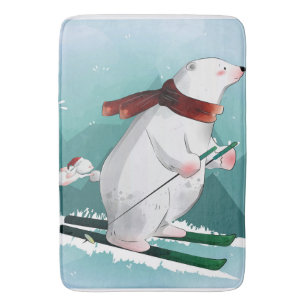 Polar Bear Skiing   Gift For Baby Bath Mat