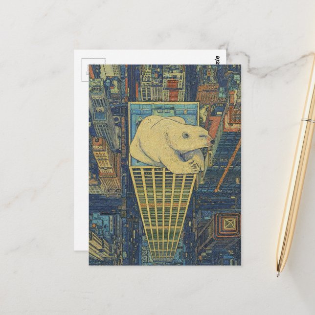 Polar Bear Skyscraper Surreal Postcard (Front/Back In Situ)