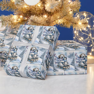 Polar Bear Sledding With a Penguin Wrapping Paper