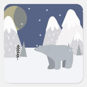Polar Bear Snow Christmas Square Sticker