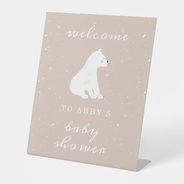 Polar Bear Snow Girl Baby Shower Welcome Pedestal Sign (Front)
