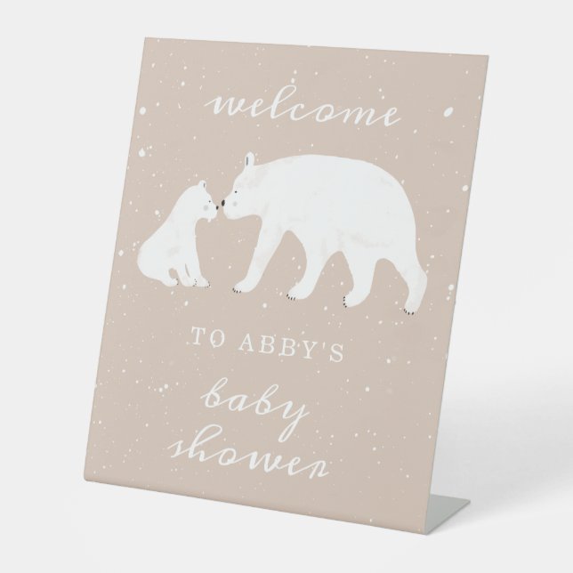 Polar Bear Snow Girl Mama Baby Shower Welcome Pedestal Sign (Front)