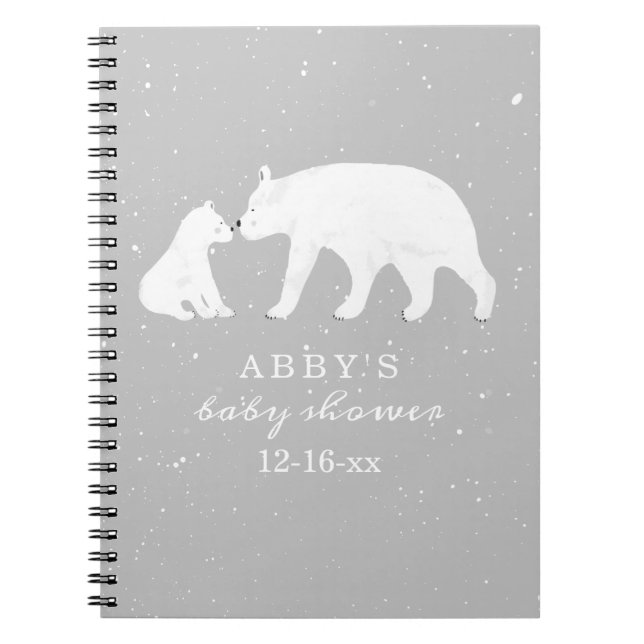 Polar Bear Snow Neutral Mama Baby Shower Guest Notebook (Front)