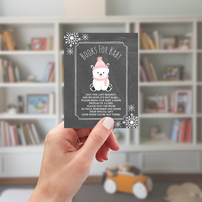 Polar Bear Snow Pink Baby Shower Book Request Enclosure Card (Creator Uploaded)