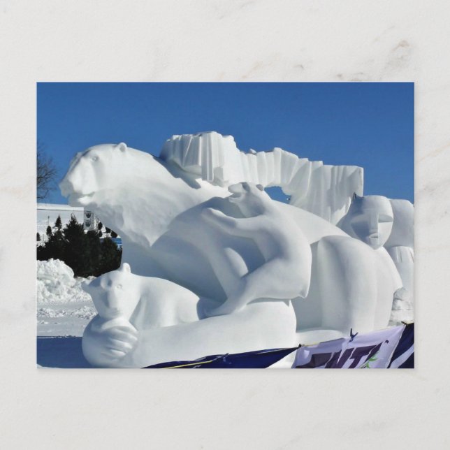 Polar Bear Snow Sculpture, Quebec, Canada Postcard (Front)