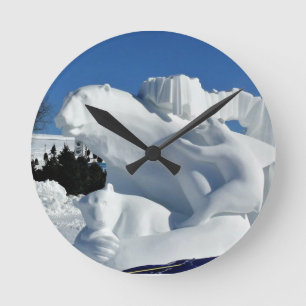 Polar Bear Snow Sculpture, Quebec, Canada Round Clock