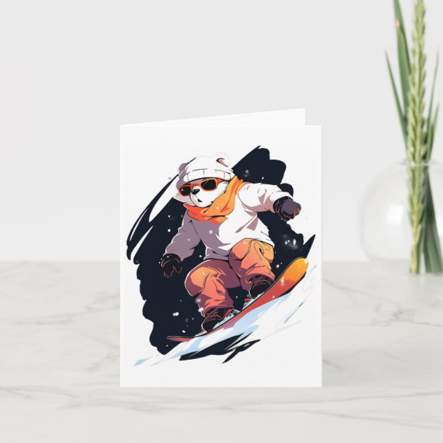 Polar Bear Snowboarding Snowboard Snowboarder Wint Card (Front)