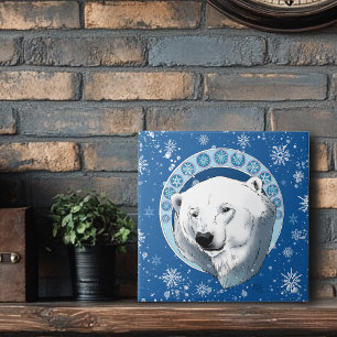 Polar Bear Snowflake Art Nouveau Ceramic Tile