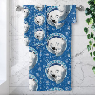 Polar Bear Snowflakes Art Nouveau Bath Towel Set