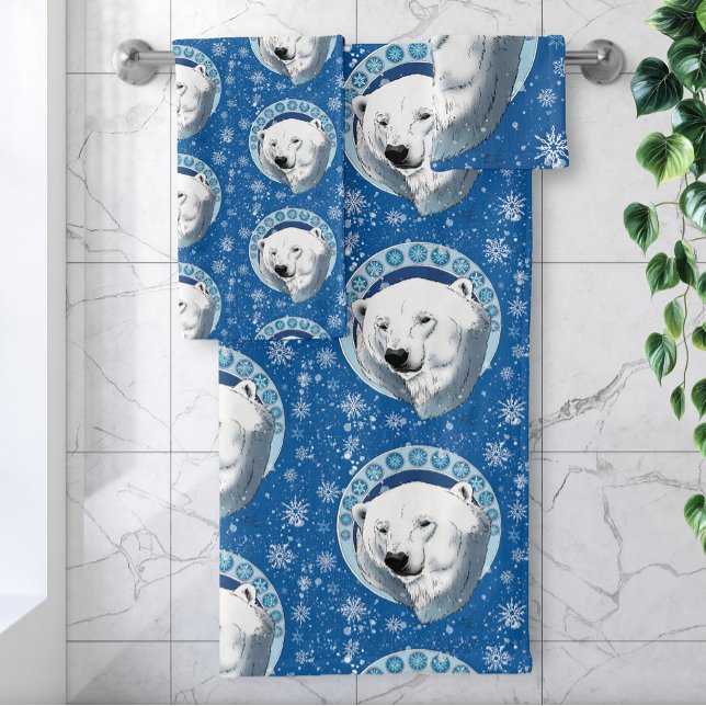 Polar Bear Snowflakes Art Nouveau Bath Towel Set (Creator Uploaded)