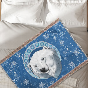Polar Bear Snowflakes Art Nouveau Throw Blanket