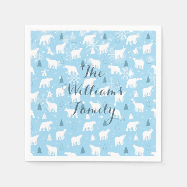  Polar Bear Snowflakes Personalised Napkin (Front)