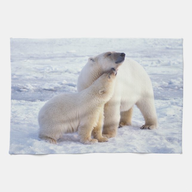 Polar bear sow with cub, pack tea towel (Horizontal)