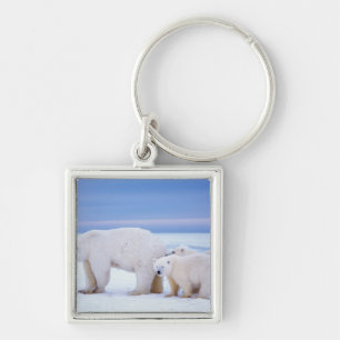 Polar bear sow with cubs key ring