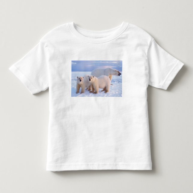 Polar bear sow with cubs on pack ice, coastal toddler T-Shirt (Front)