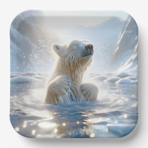 Polar Bear Splashing In Arctic Water Paper Plate